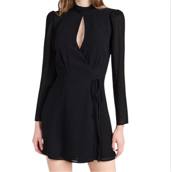 Reformation Otessa Black Wrap Mini Dress - Picture 2 of 8